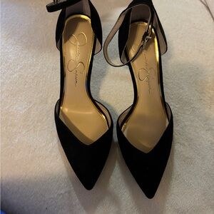 Jessica Simpson Black Heels with Pointed Toe and Ankle Strap 8.5